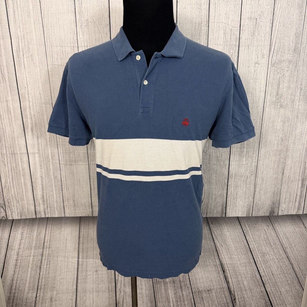 Brooks Brothers Men's XL Blue & White Slim Fit Cotton Short Sleeve Polo Shirt